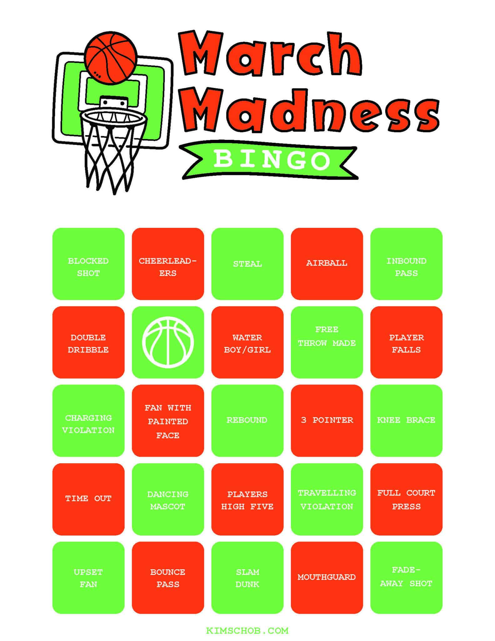 March Madness Bingo printable sheet.
