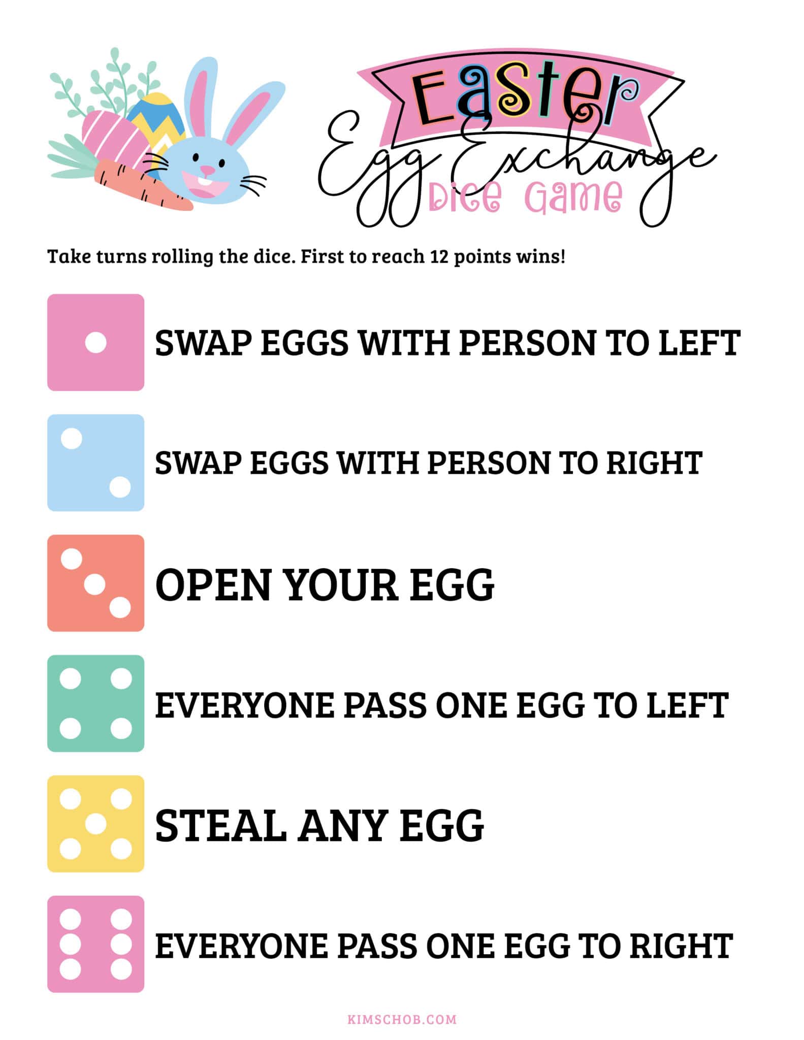 Free Printable Of \"Easter Egg Exchange Dice Game\".