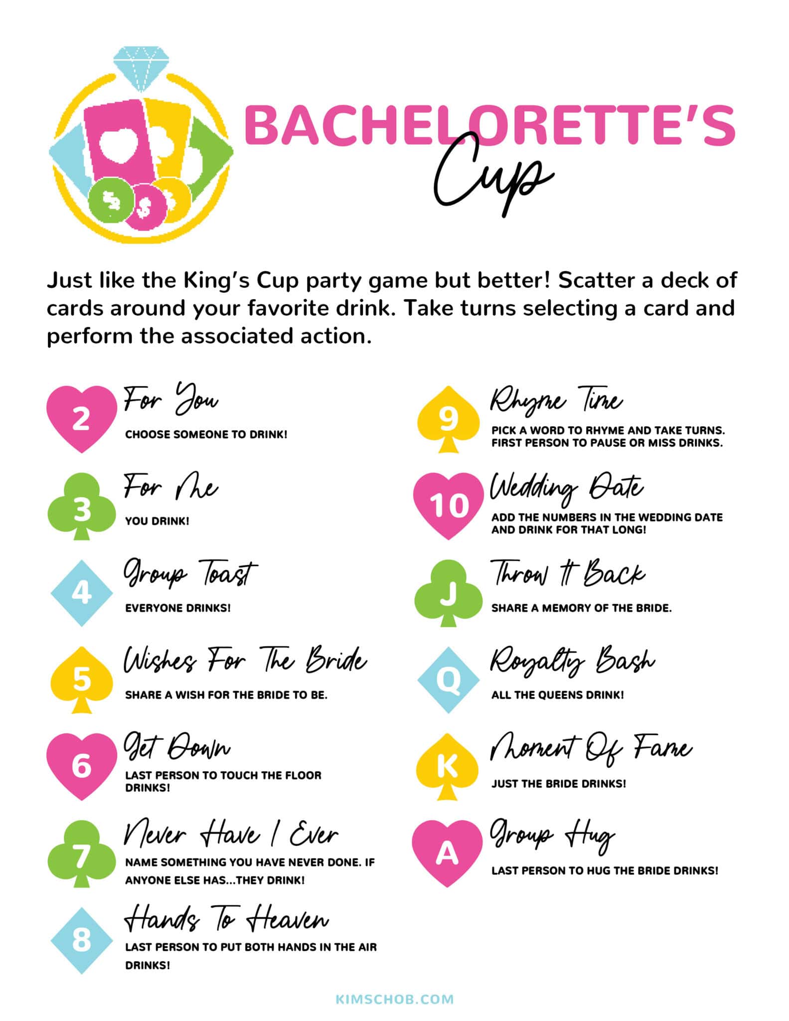 Las Vegas \"Bachelorette\'s Cup\" printable Game.