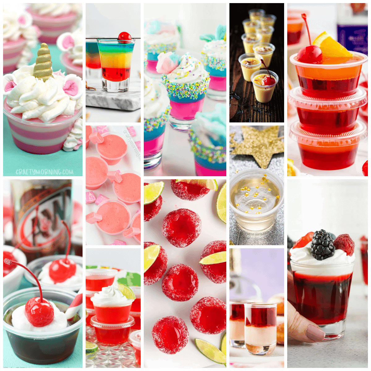 Collage of different Jello shots.