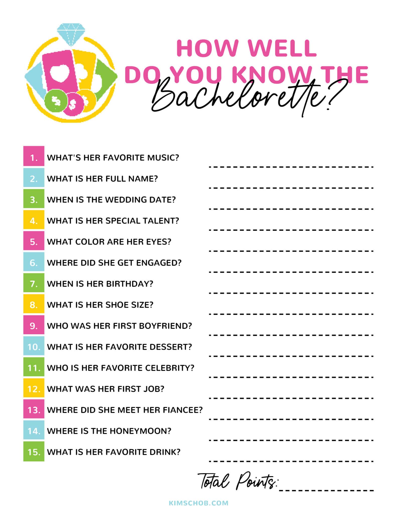 Printable \"How well do you know the bachelorette?\" game.