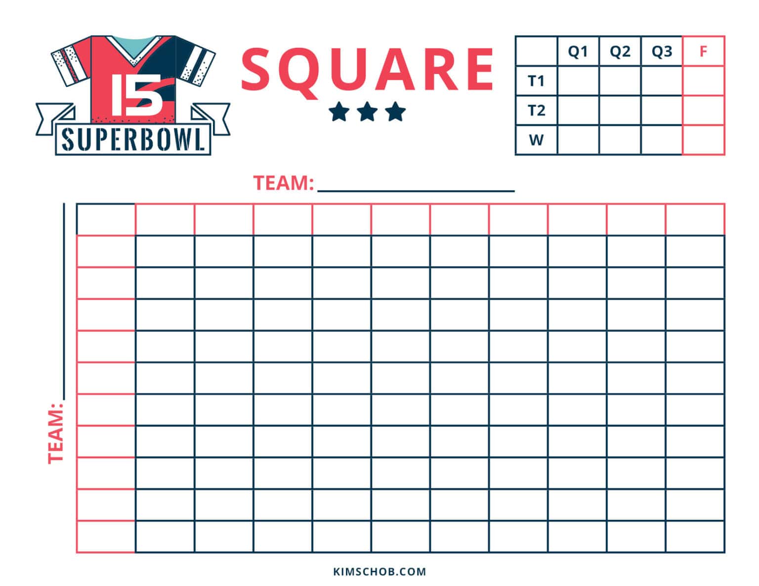 Printable Super Bowl squares template.