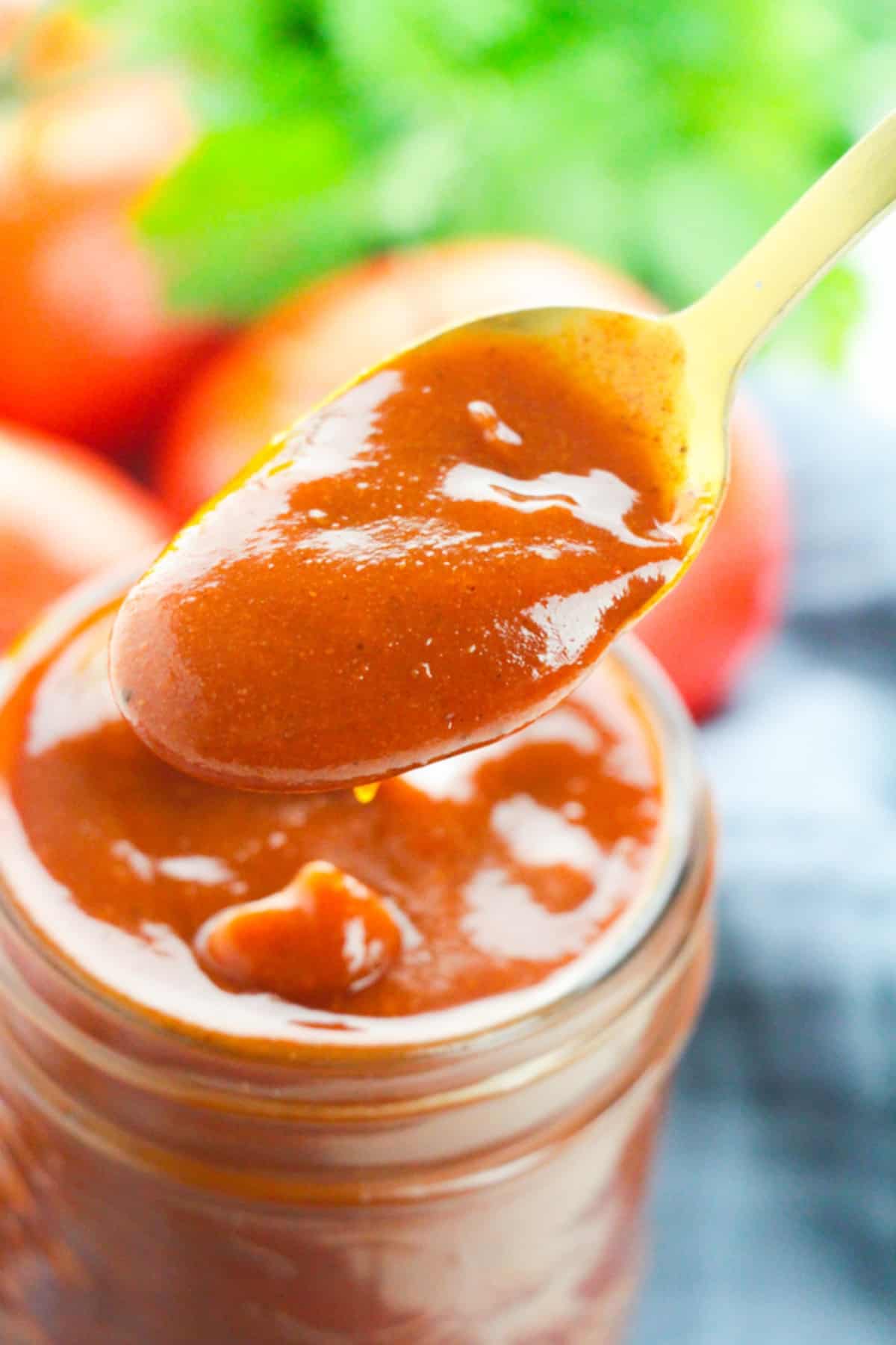 Spoon full of enchilada sauce.