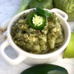 White bowl of Veggie Salsa Verde.
