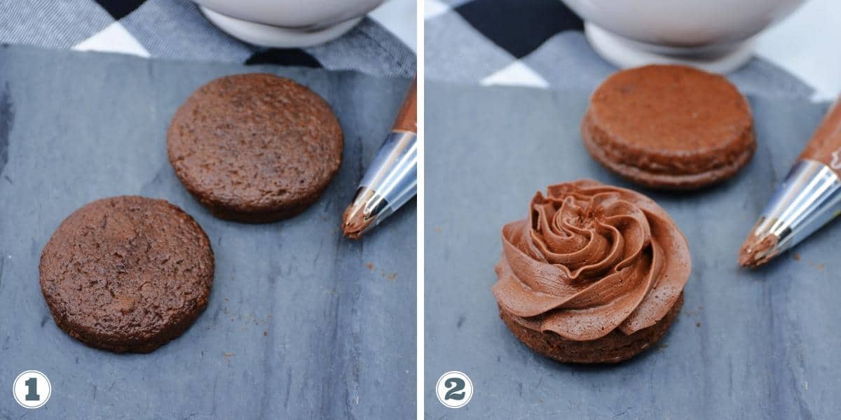 Collage of assembling chocolate whoopie pies.