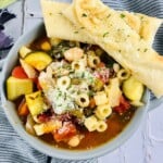Minestrone Soup with pasta in a bowl.