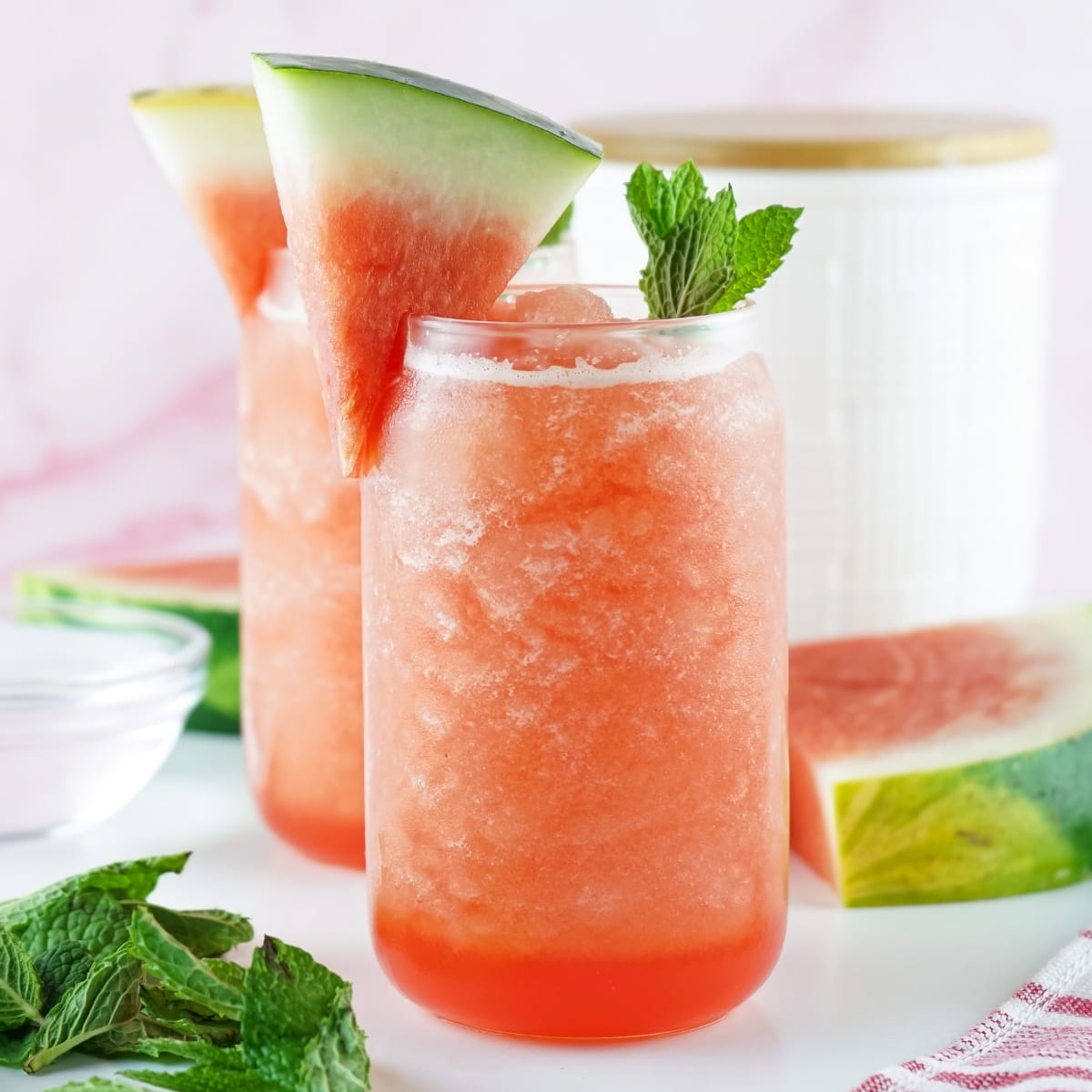 Close up shot of watermelon slushie.