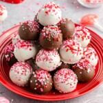 A pile of Valentine’s themed Red Velvet Cake Balls.