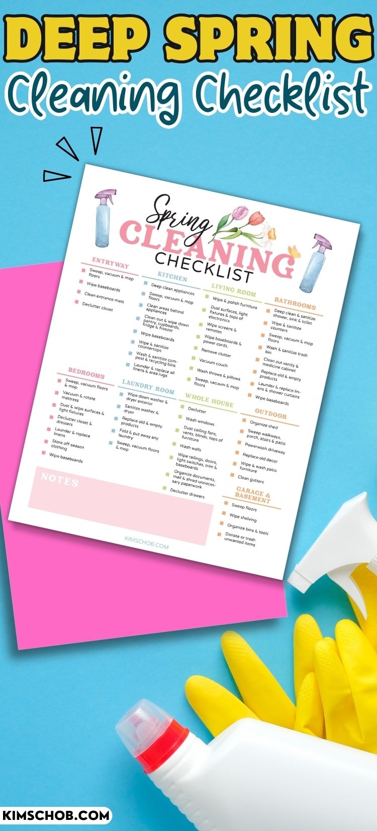 Cleaning Checklist printable on a blue background.