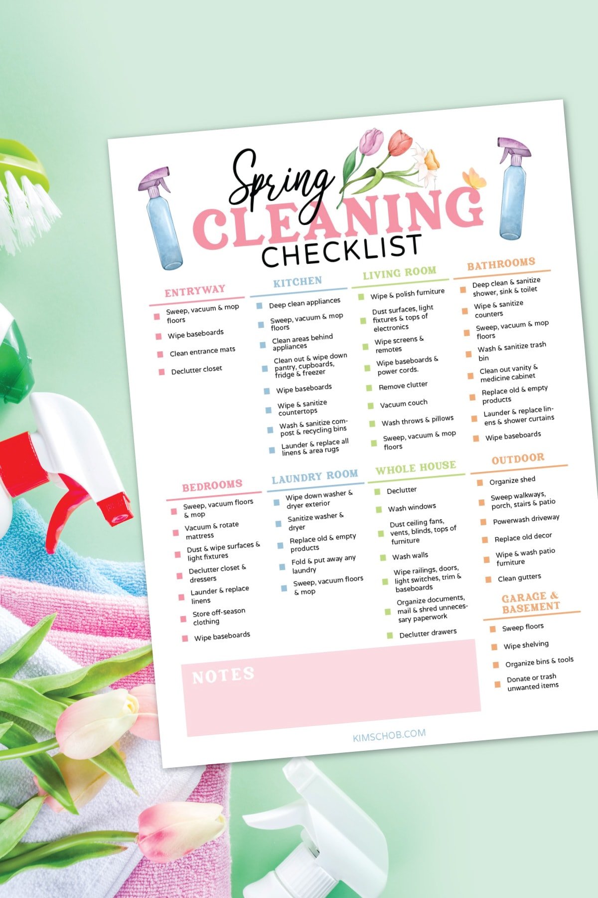 printable spring cleaning on green background.