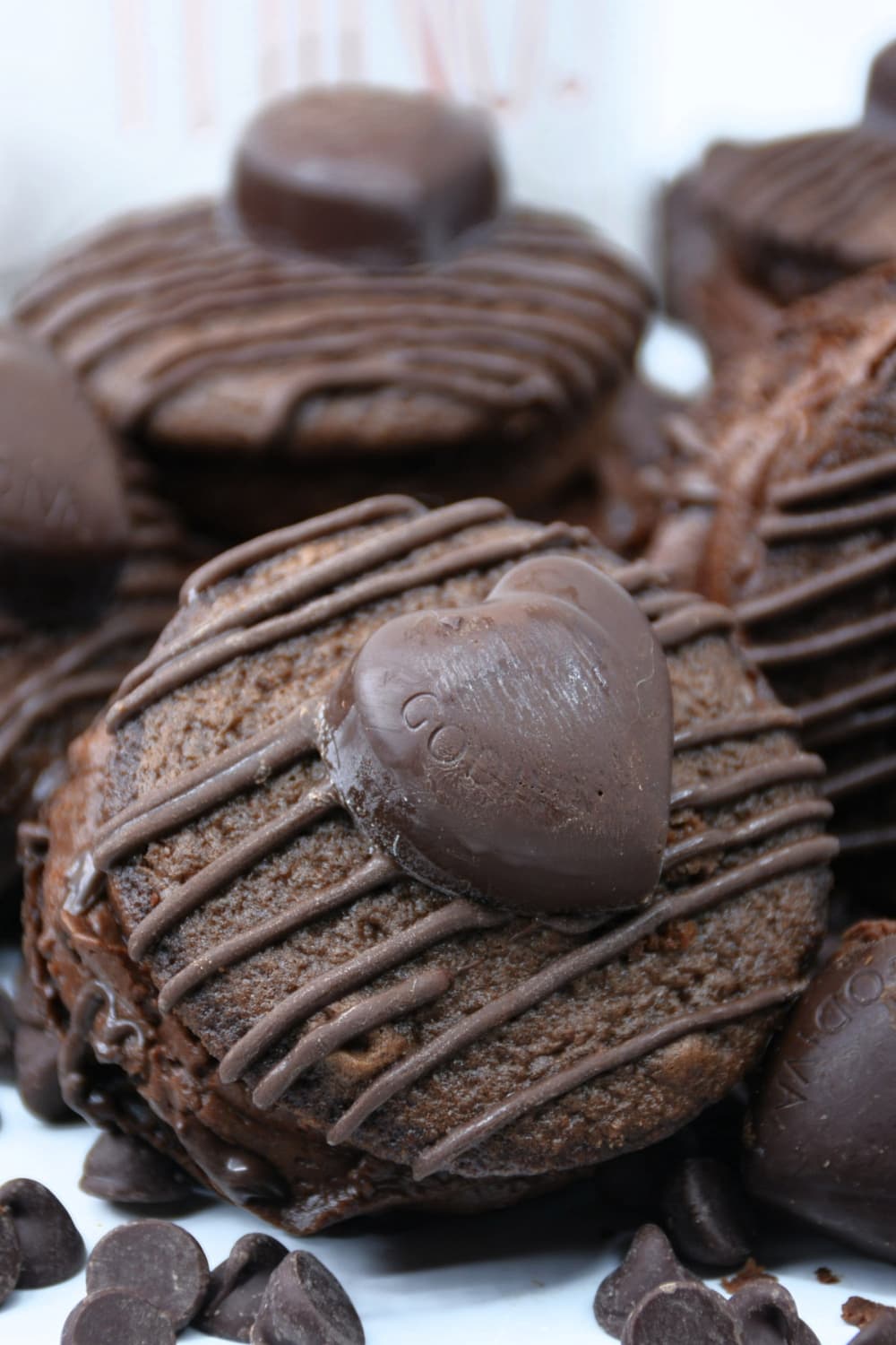 Whoopie Pies topped with chocolate Godiva hearts.