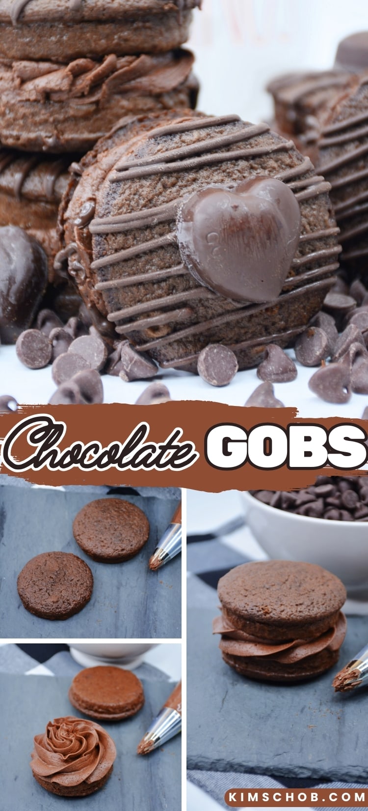 Chocolate Whoopie Pies with a process on how to assemble it.