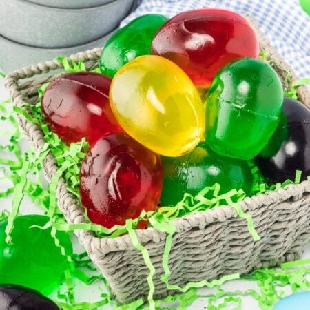Basket of egg-shaped Jello Shots.
