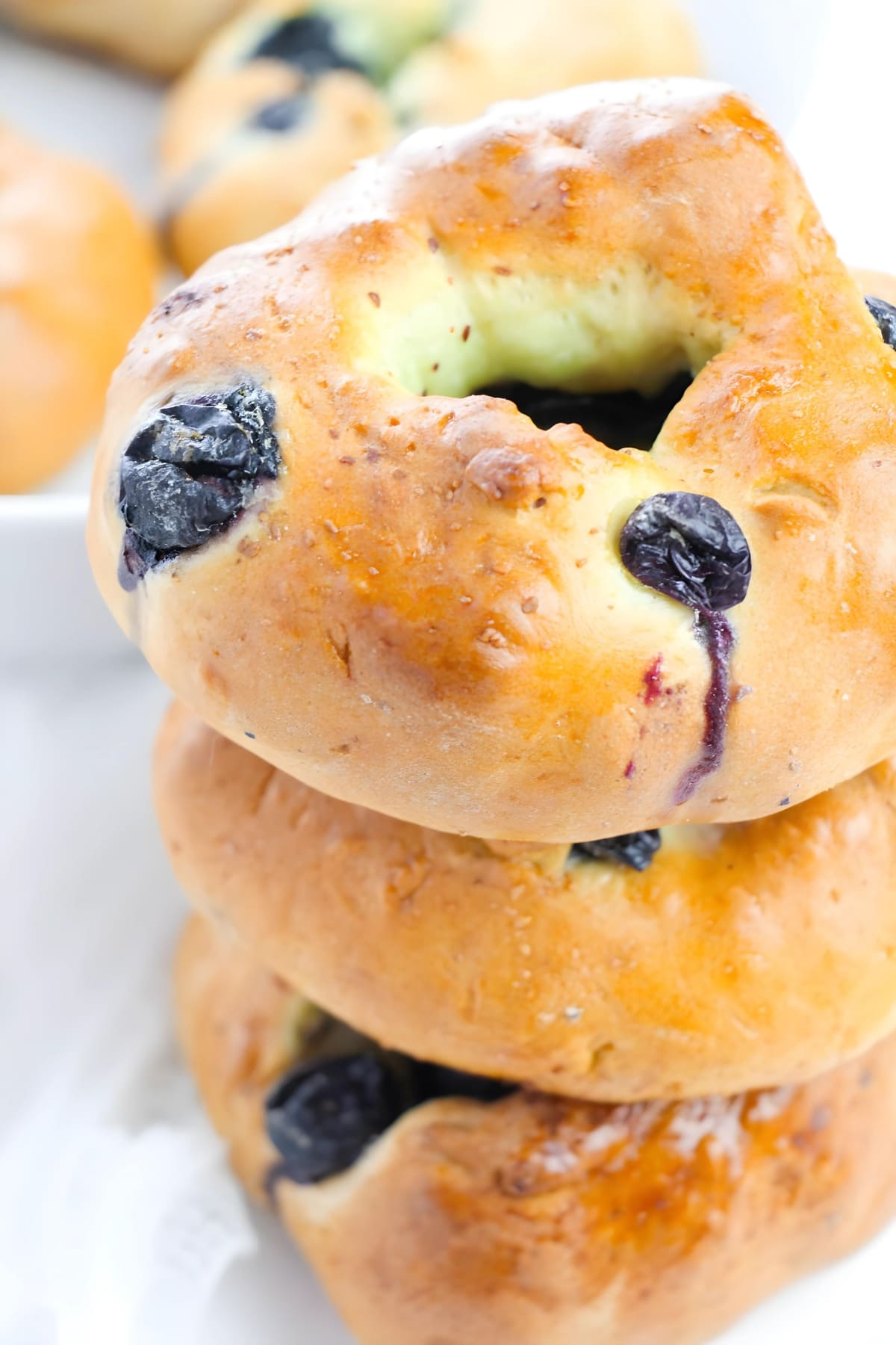 Stack of Blueberry Bagels.