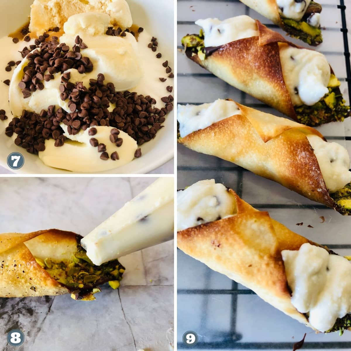 Collage of assembling mini cannoli.