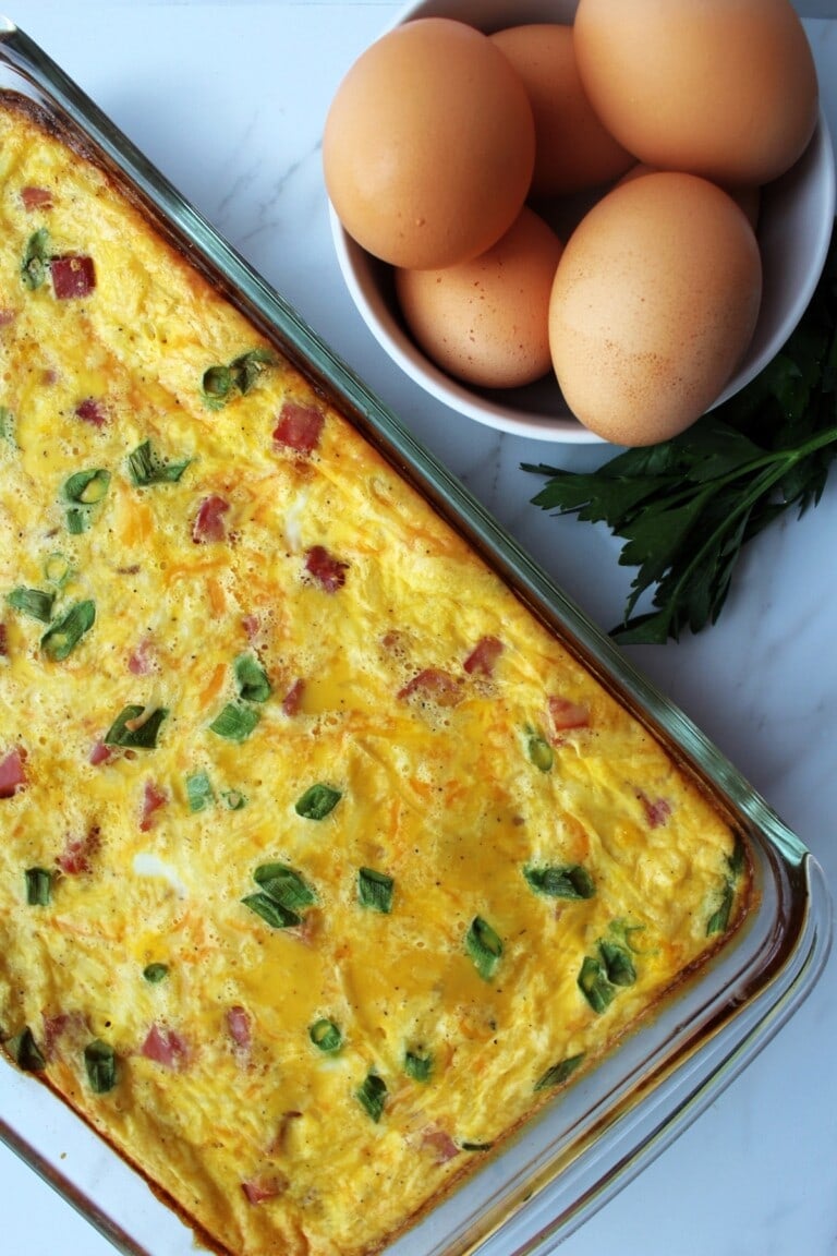Farmers Market Ham & Egg Breakfast Casserole (No Bread!) - Kim Schob
