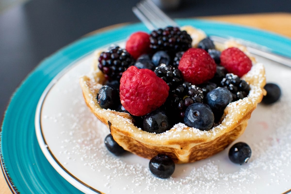 Waffle bowl with fruits.