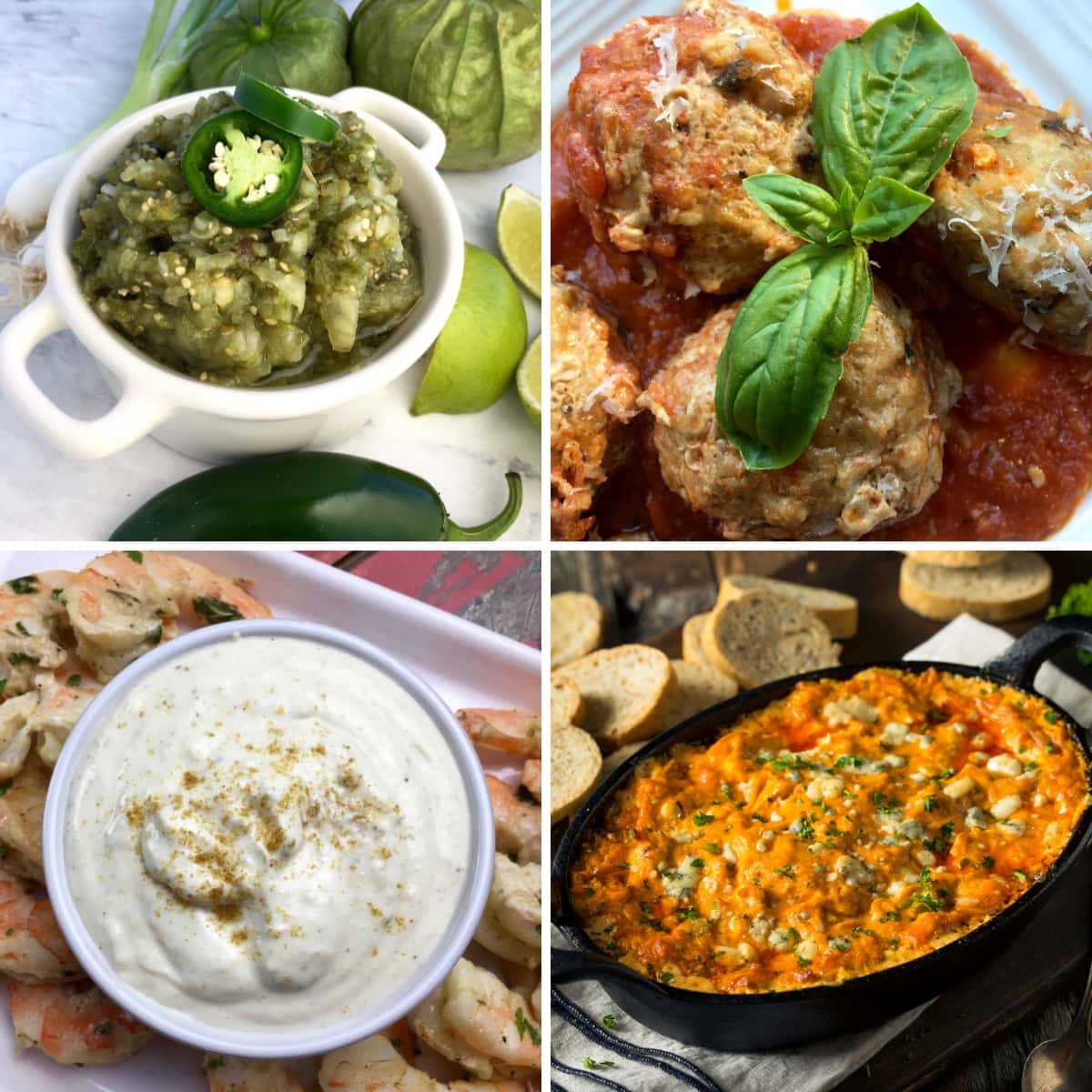 Collage of 4 different snacks for super bowl.