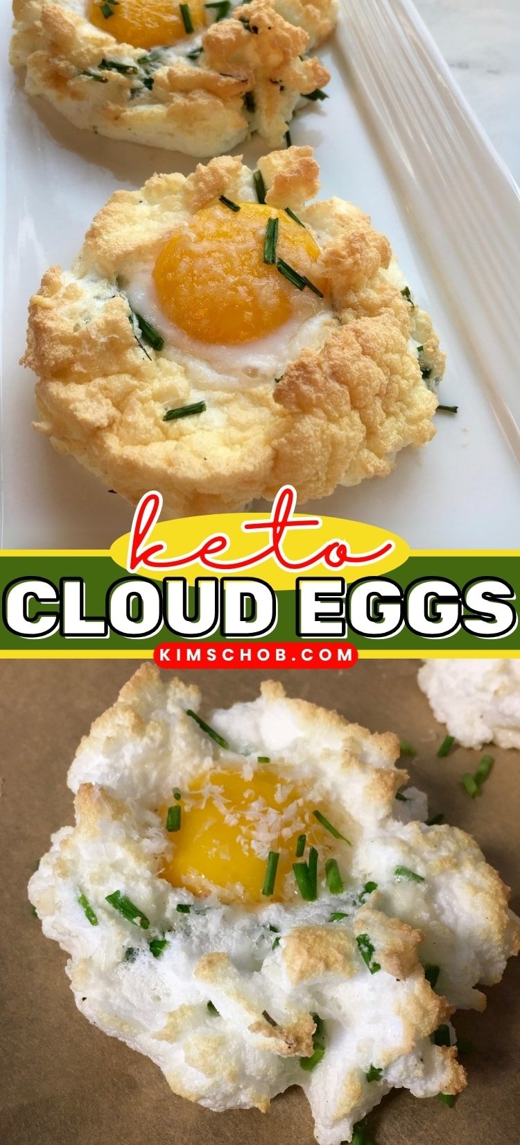 Cloud eggs topped with asiago cheese and fresh chives.