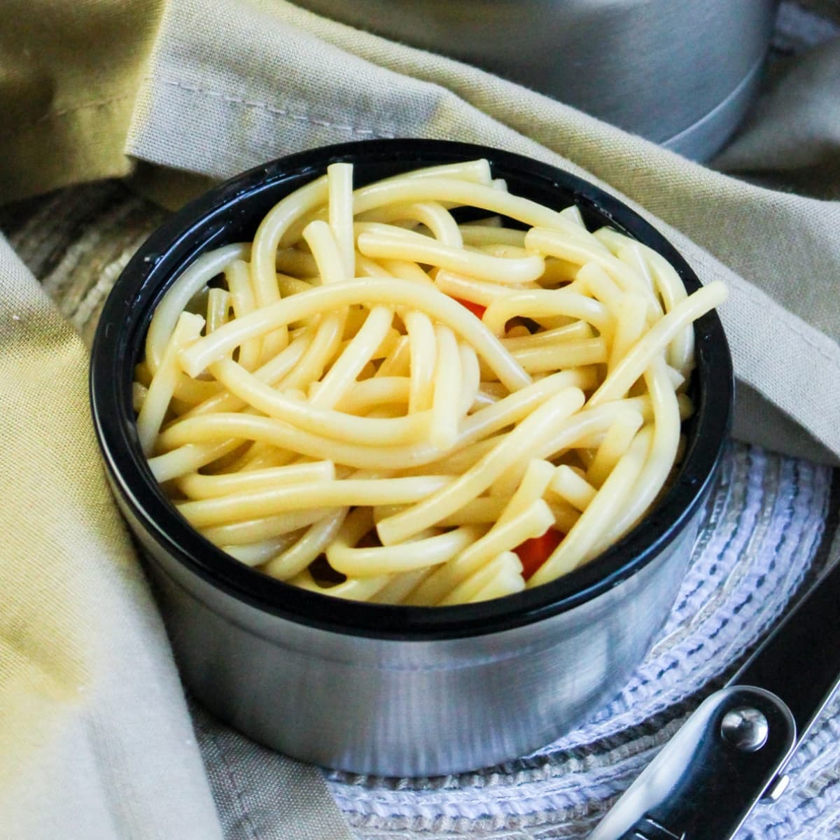 Double noodle soup in a thermos top.
