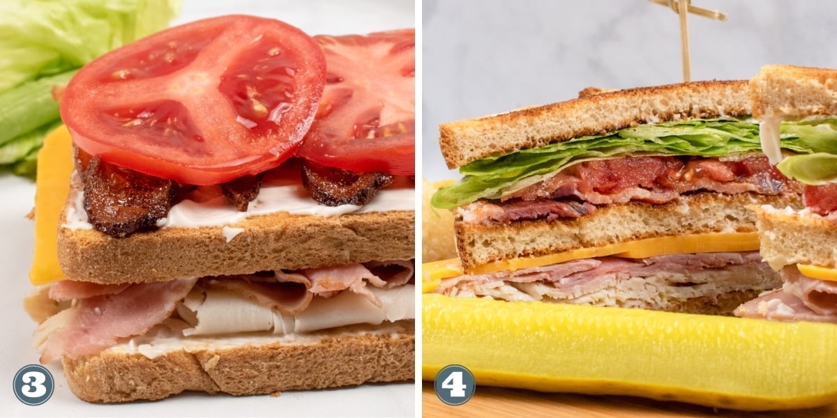 Collage of creating a club sandwich.