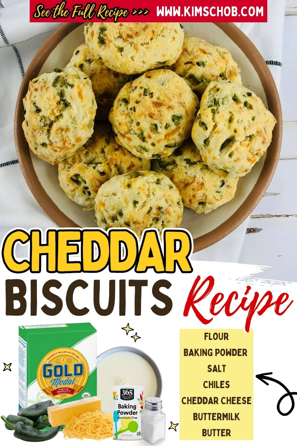 Biscuits with cheddar cheese and chiles sitting on a plate.