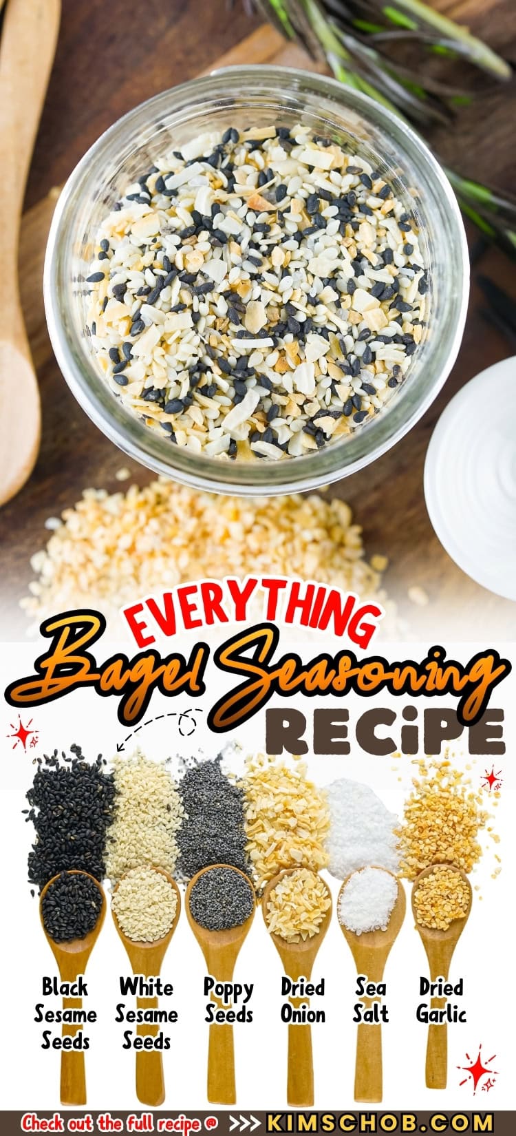 A glass container with bagel seasoning.