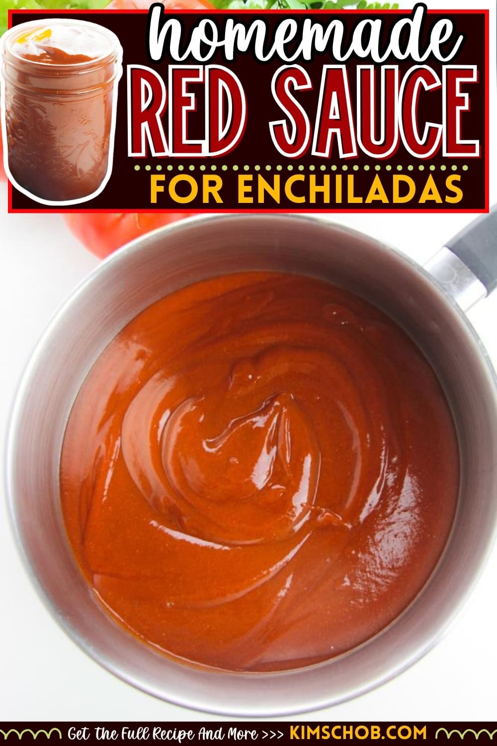 Red enchilada sauce in a saucepan.
