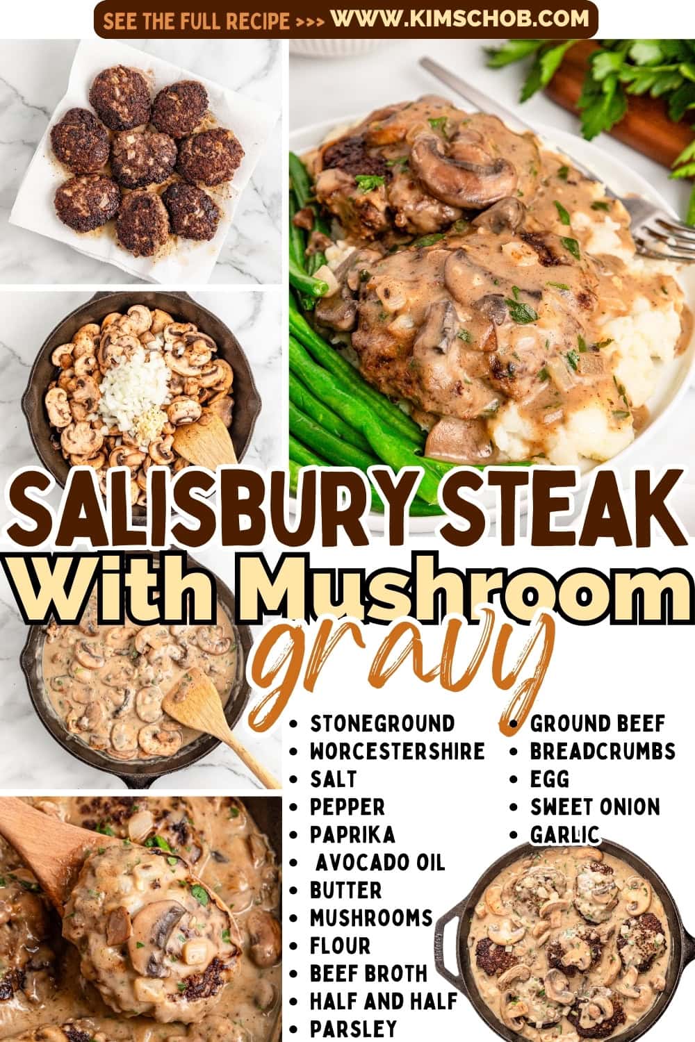 Collage of creating hamburger steak with a process of how to make it.