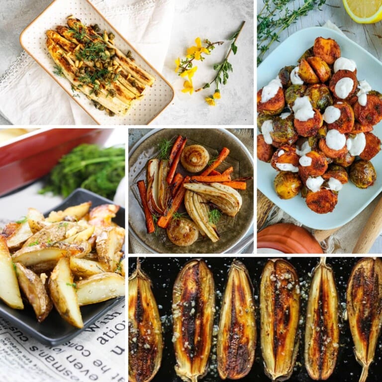 Collage of roasted vegetables recipes.