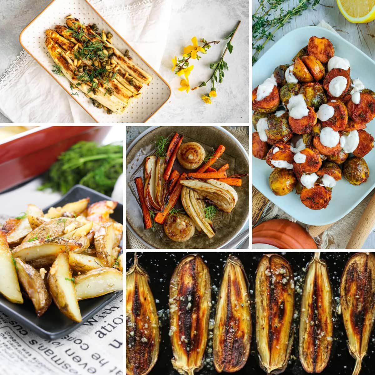 Collage of roasted vegetables recipes.