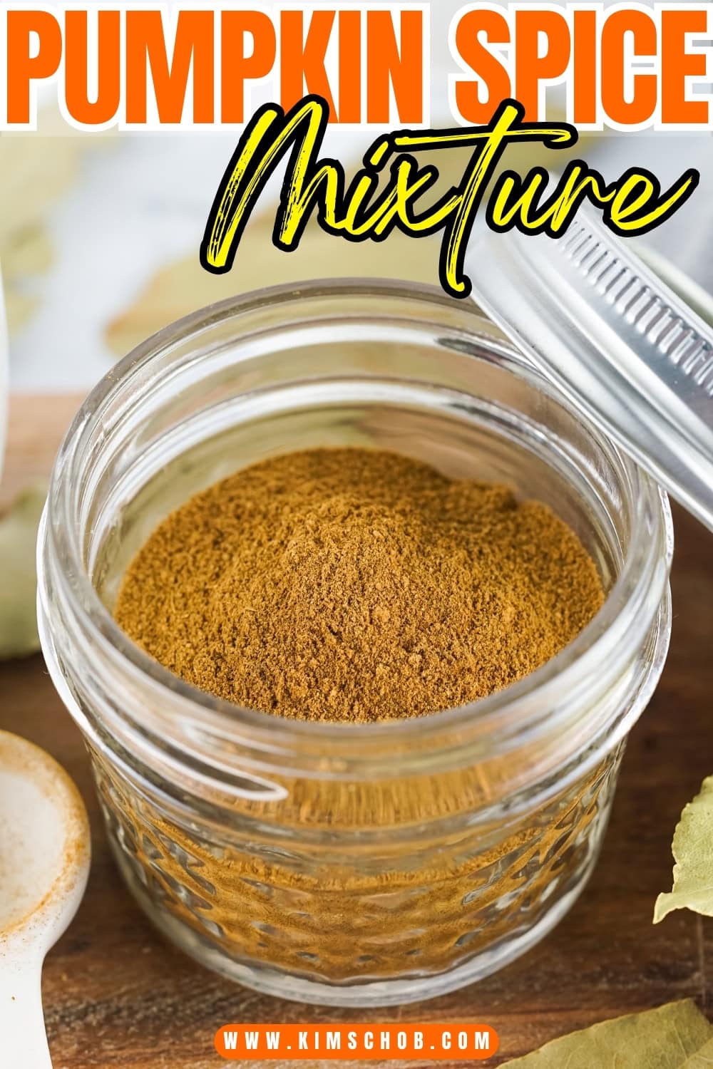 Pumpkin pie spice mix in a glass container.