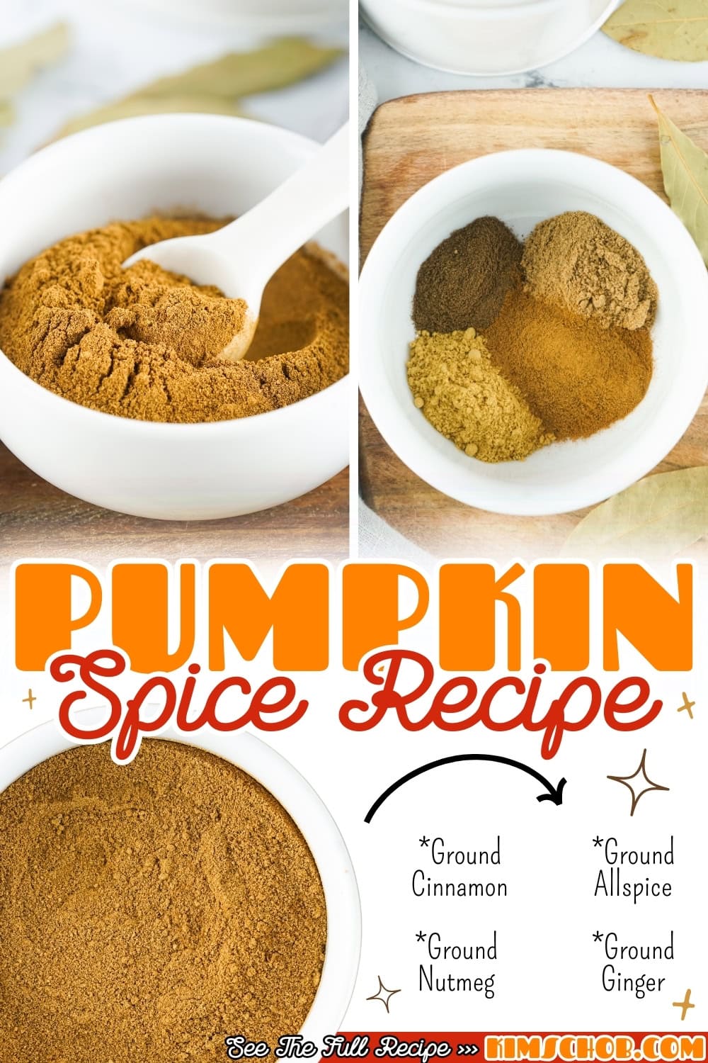 A white bowl of pumpkin pie spice mix sitting on a wooden board.