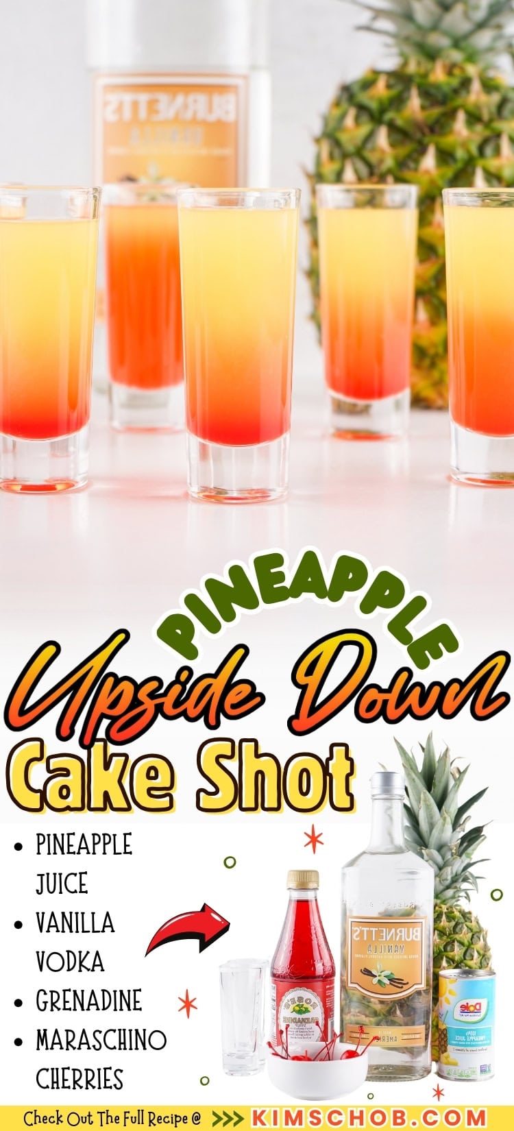 Pineapple vodka in a shot glass.