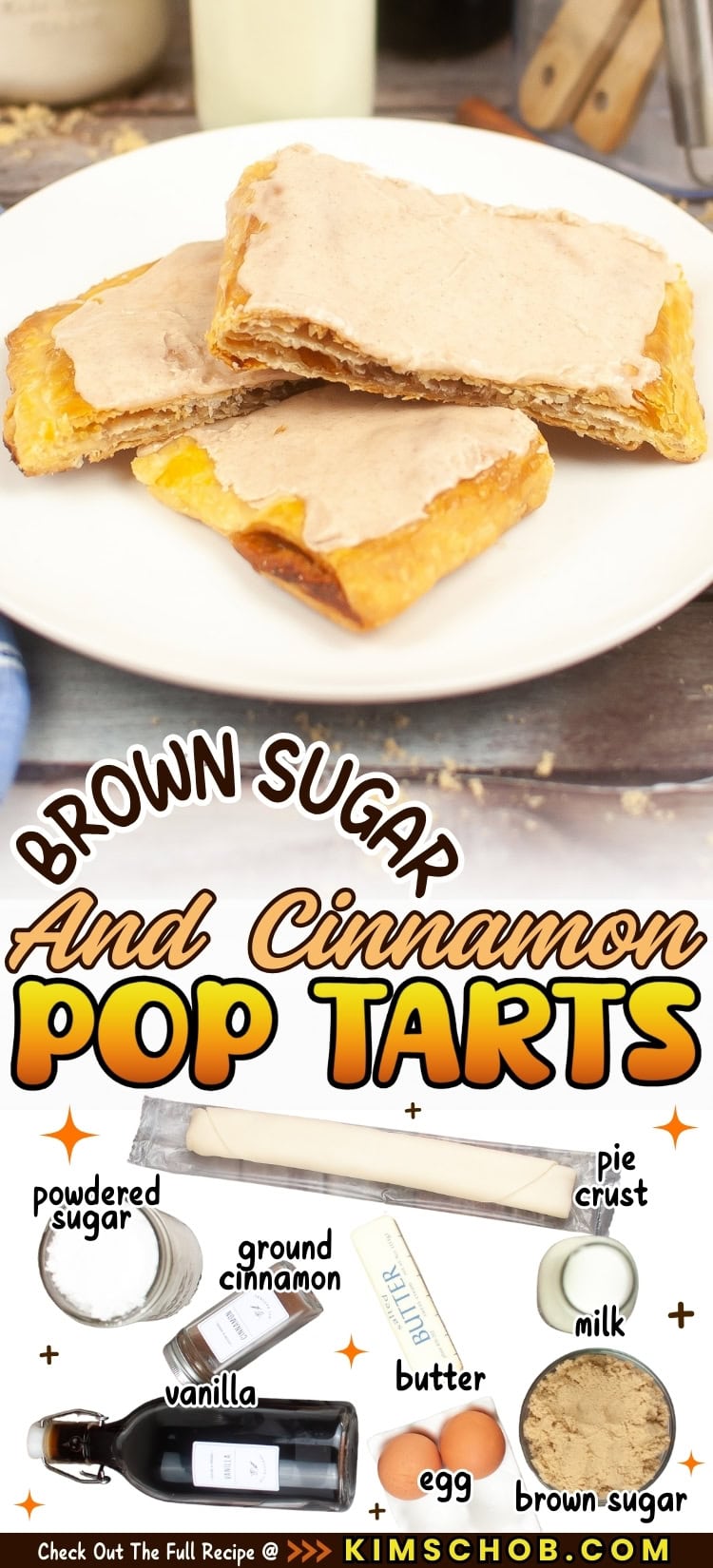 Three brown sugar and cinnamon pop tarts on a white plate.