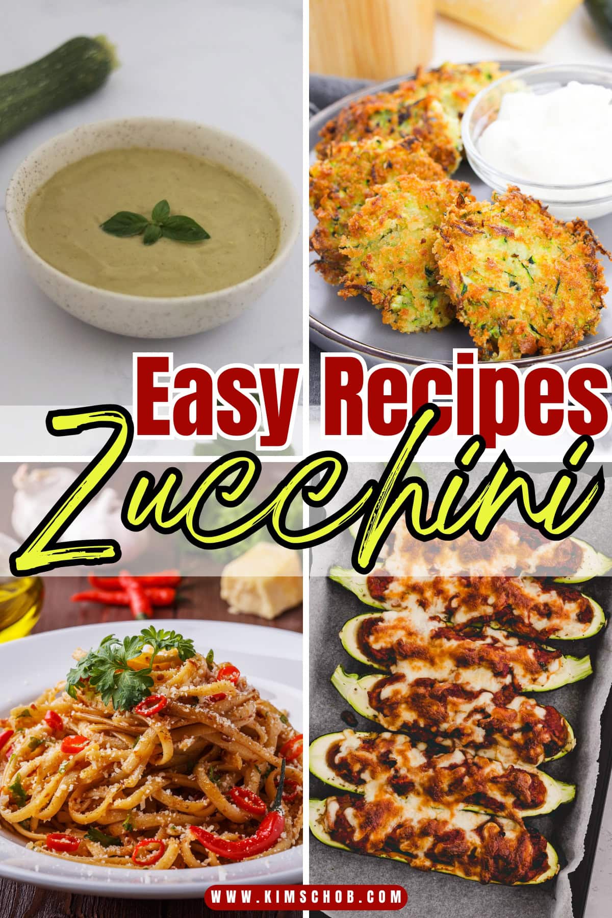 Collage of four zucchini recipes.