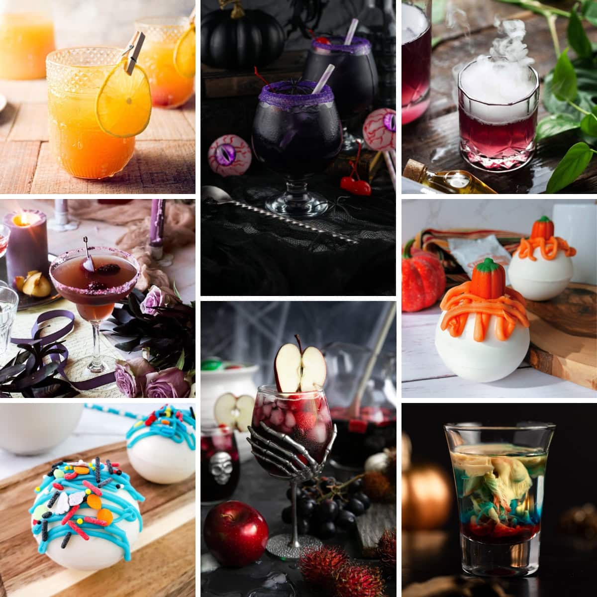 Collage of different drinks for Halloween.