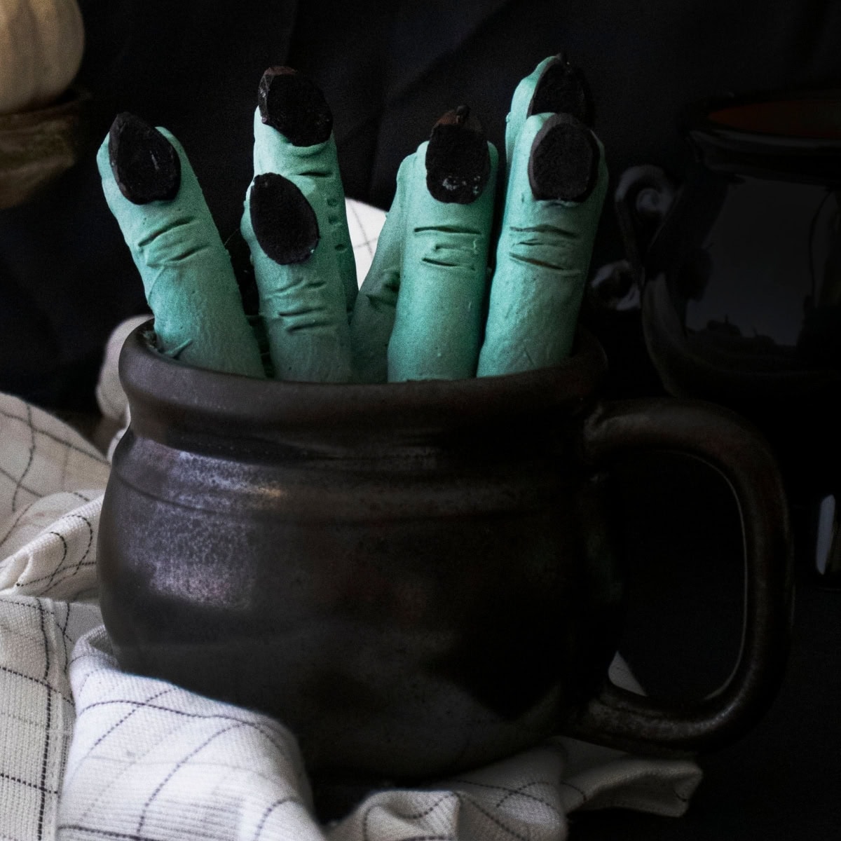 Witch Finger Pretzels in a cauldron.