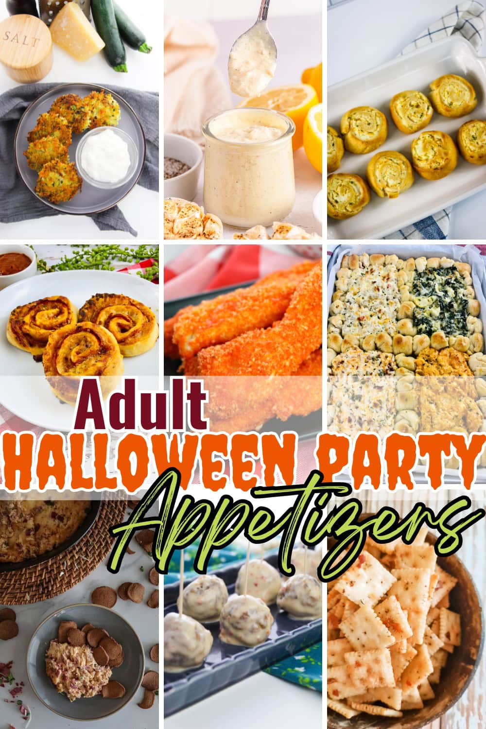 Collage of Halloween party appetizer recipes.