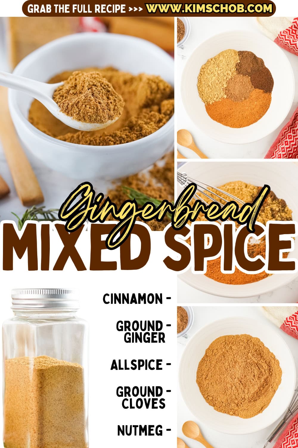 Collage of gingerbread spice with a process of how to make it.