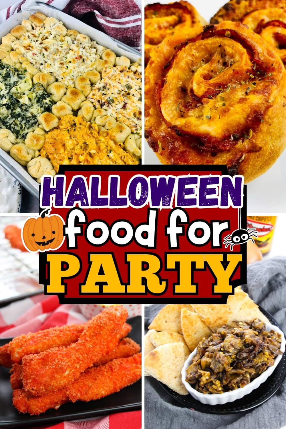 Collage of Halloween themed foods for party.