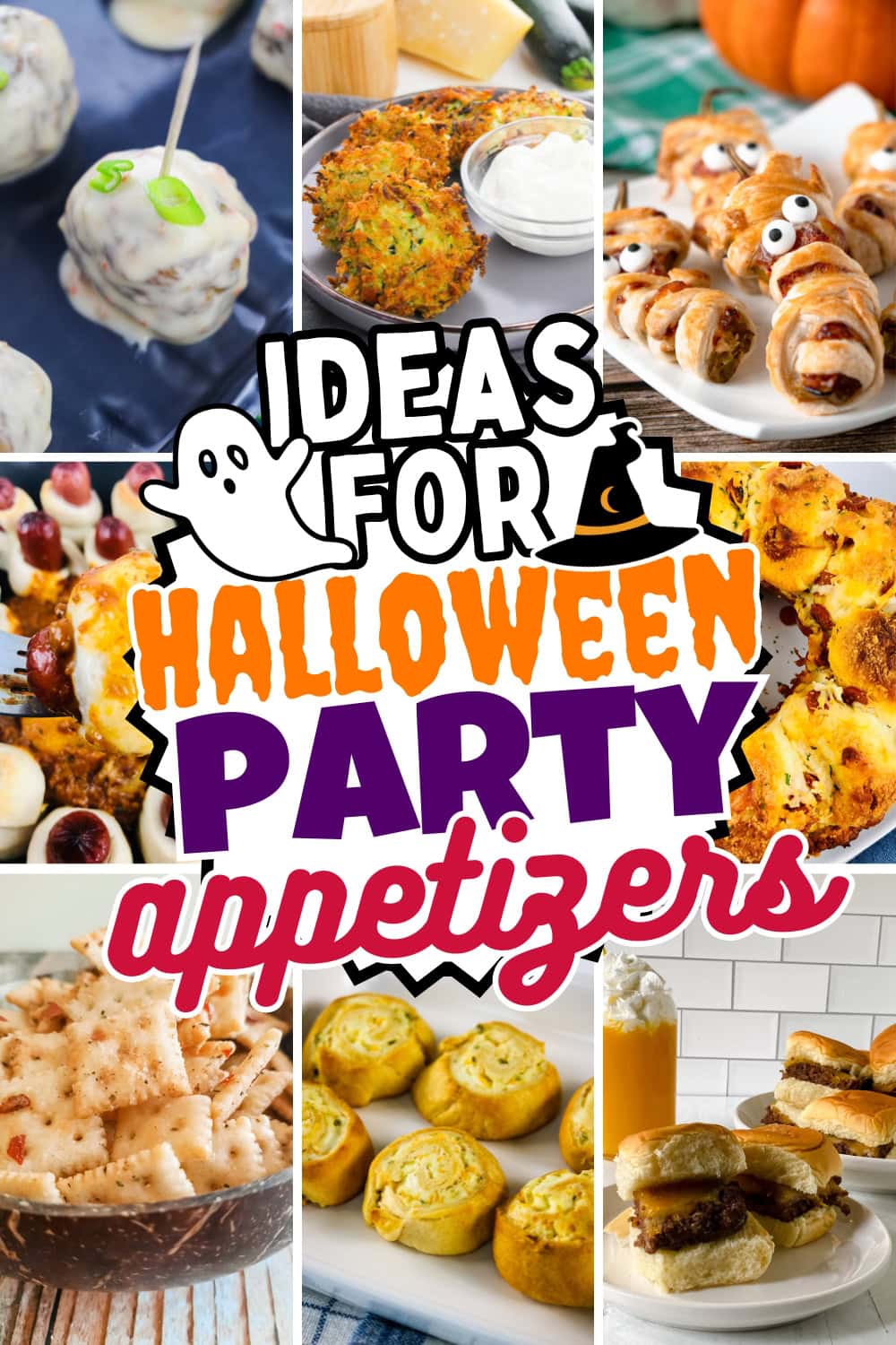 Collage of Halloween party appetizers.
