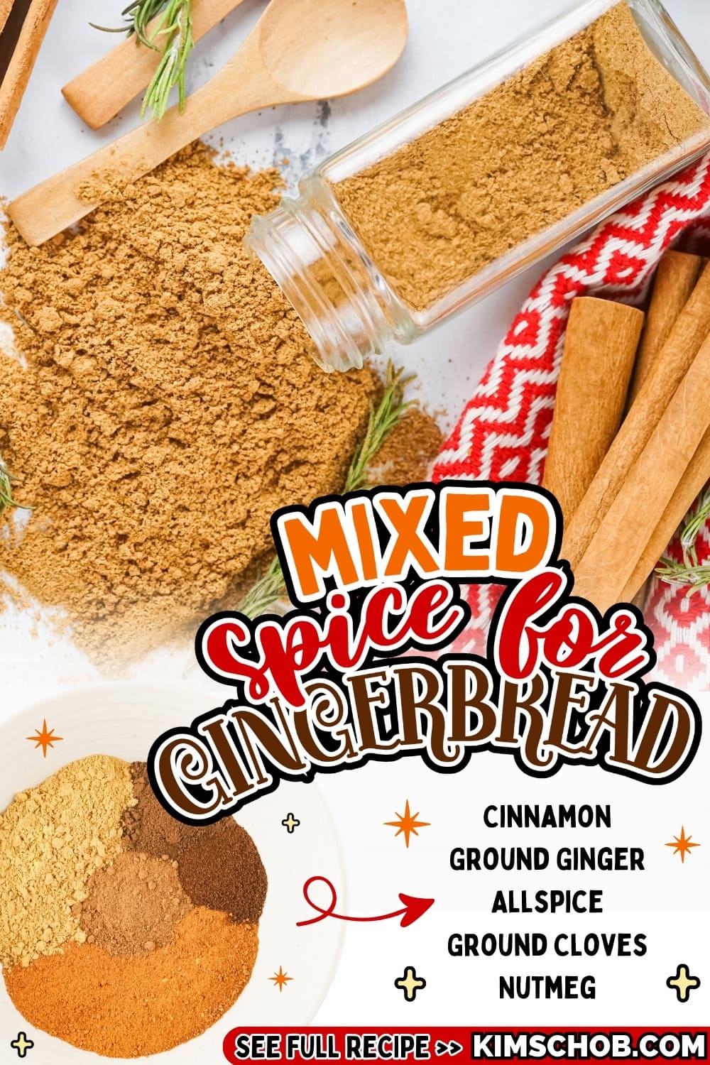 Gingerbread spice mix in a container spilled onto the countertop.