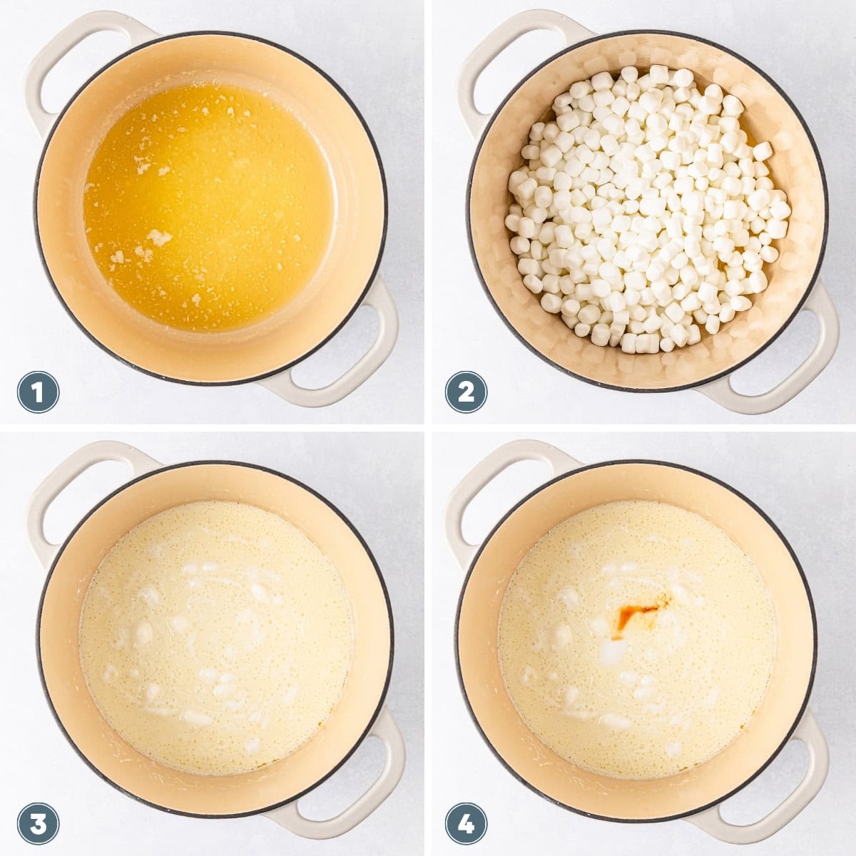 Collage of making Rice Krispie Treats.