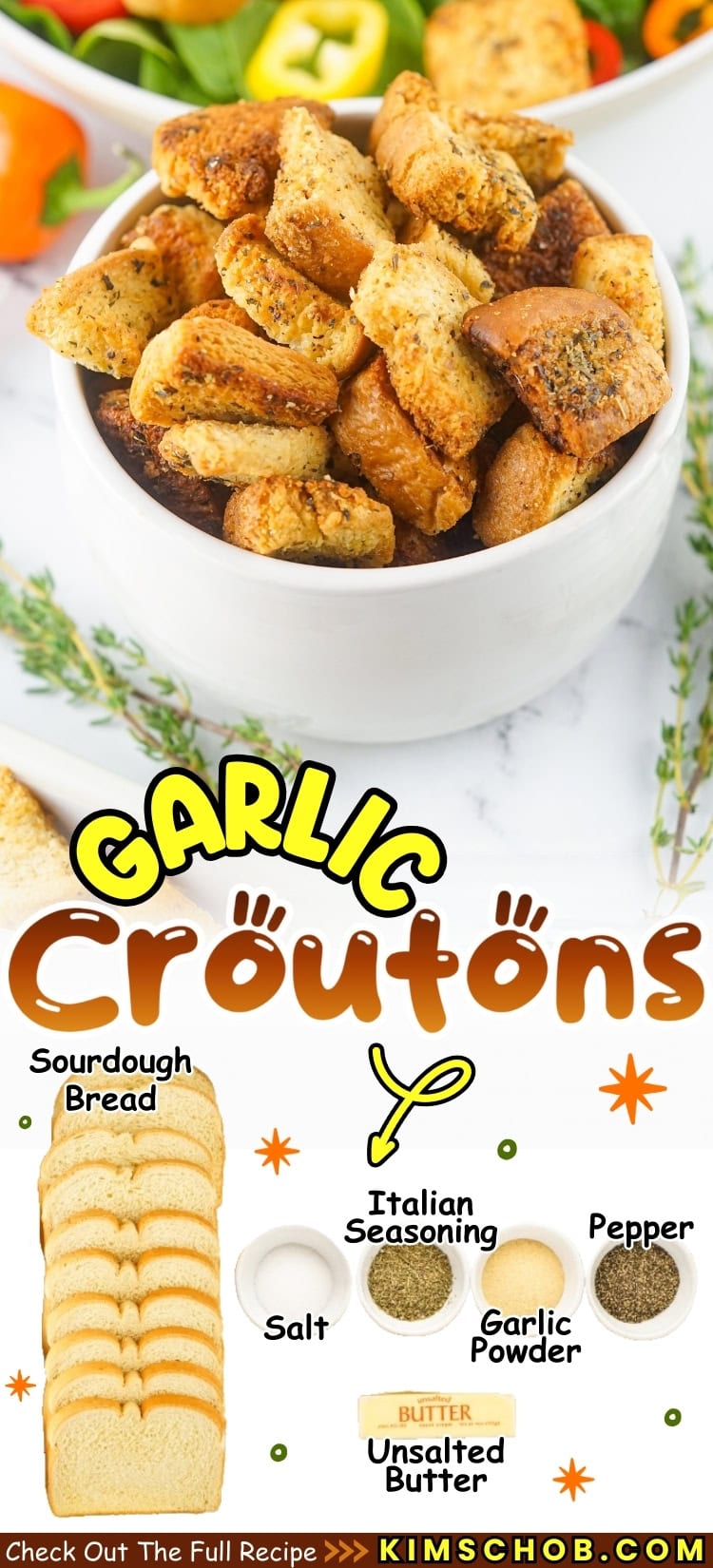 A bowl of garlic croutons.