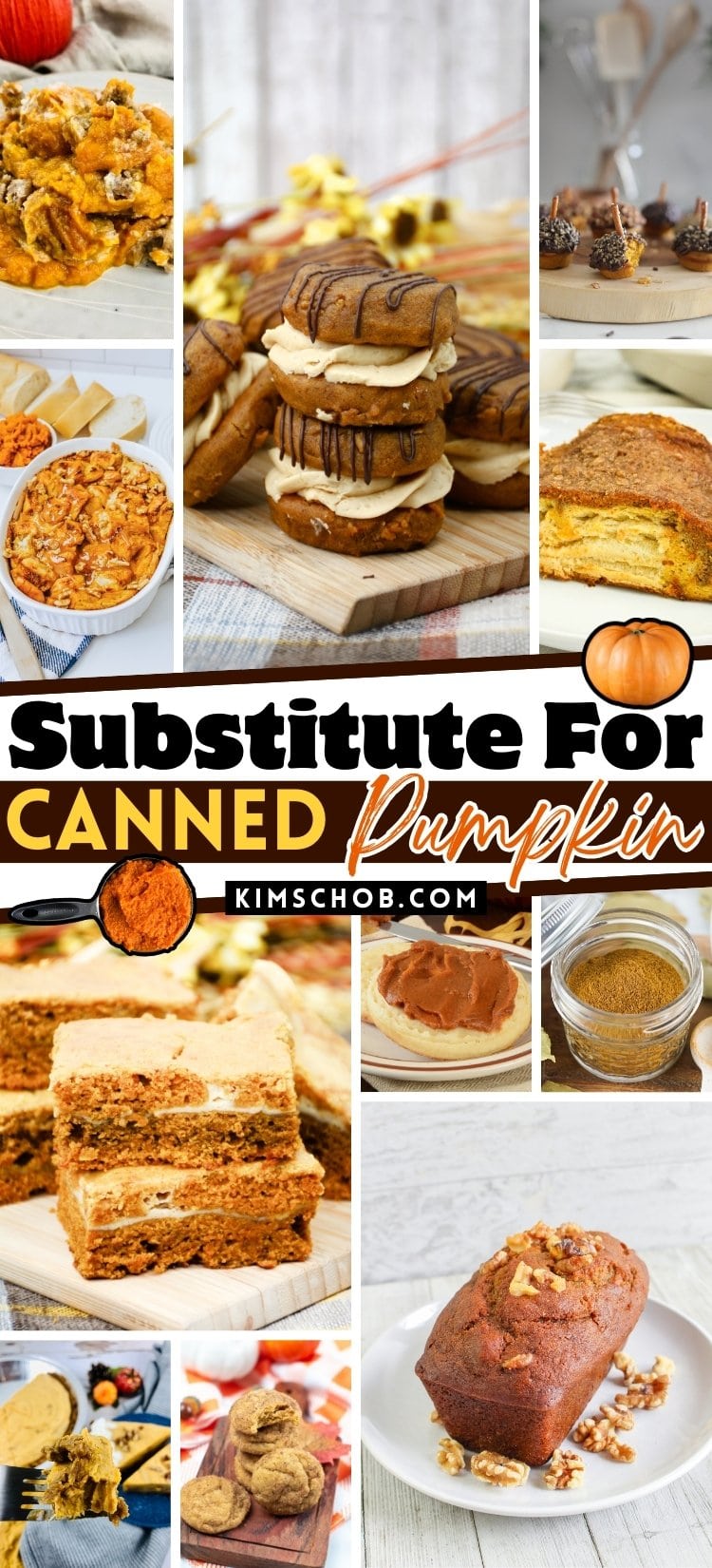 A collage of pumpkin-based desserts with visible pumpkin purees and baked goods.