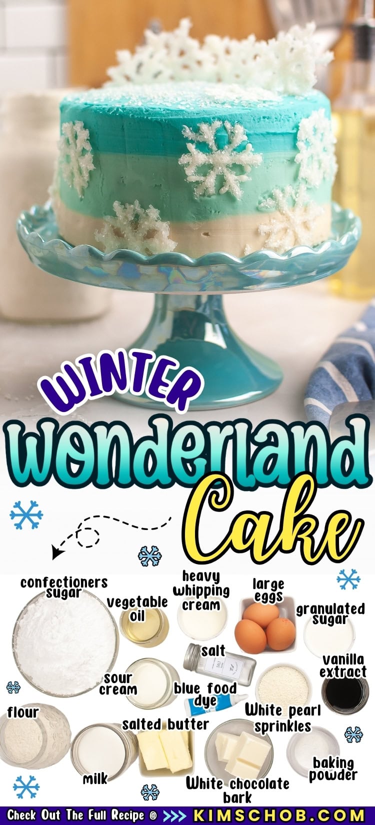 Winter Wonderland cake with snowflakes.