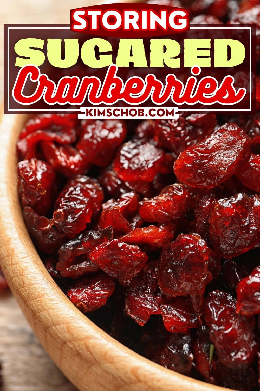 Dried cranberries in a wooden bowl.