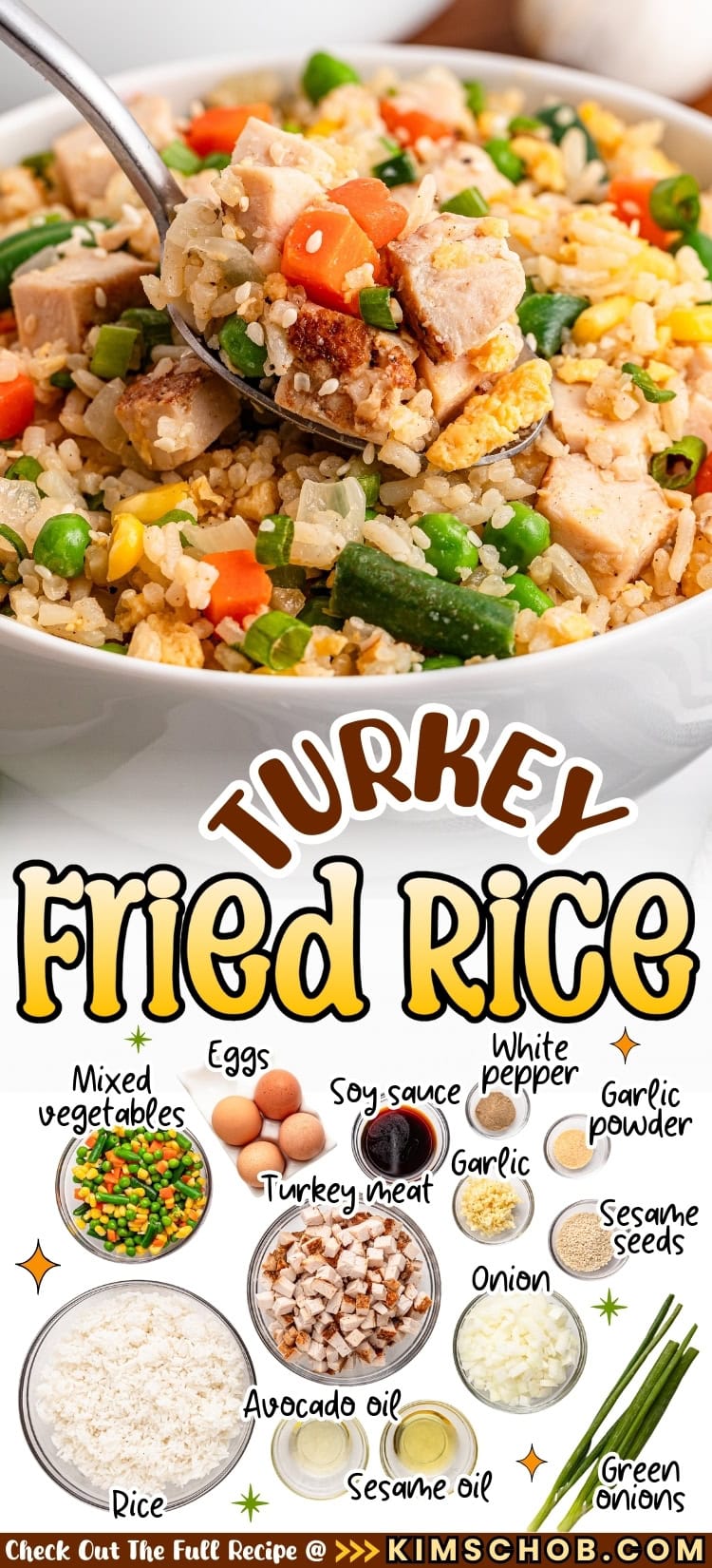 Bowl of turkey fried rice.