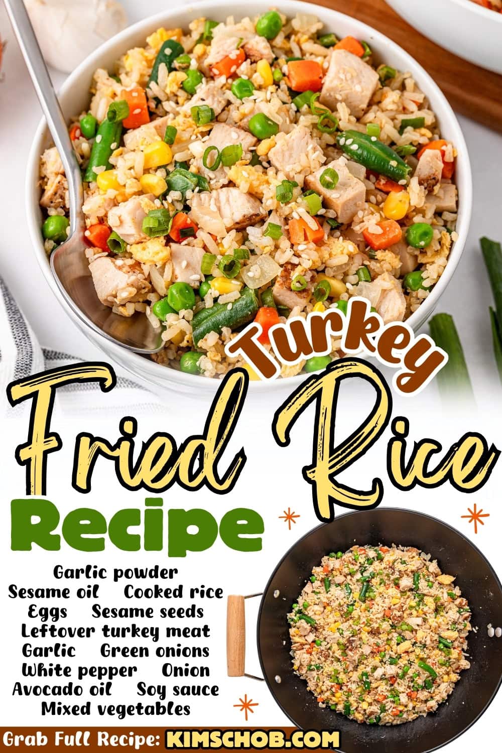 Bowl of turkey fried rice with vegetables.